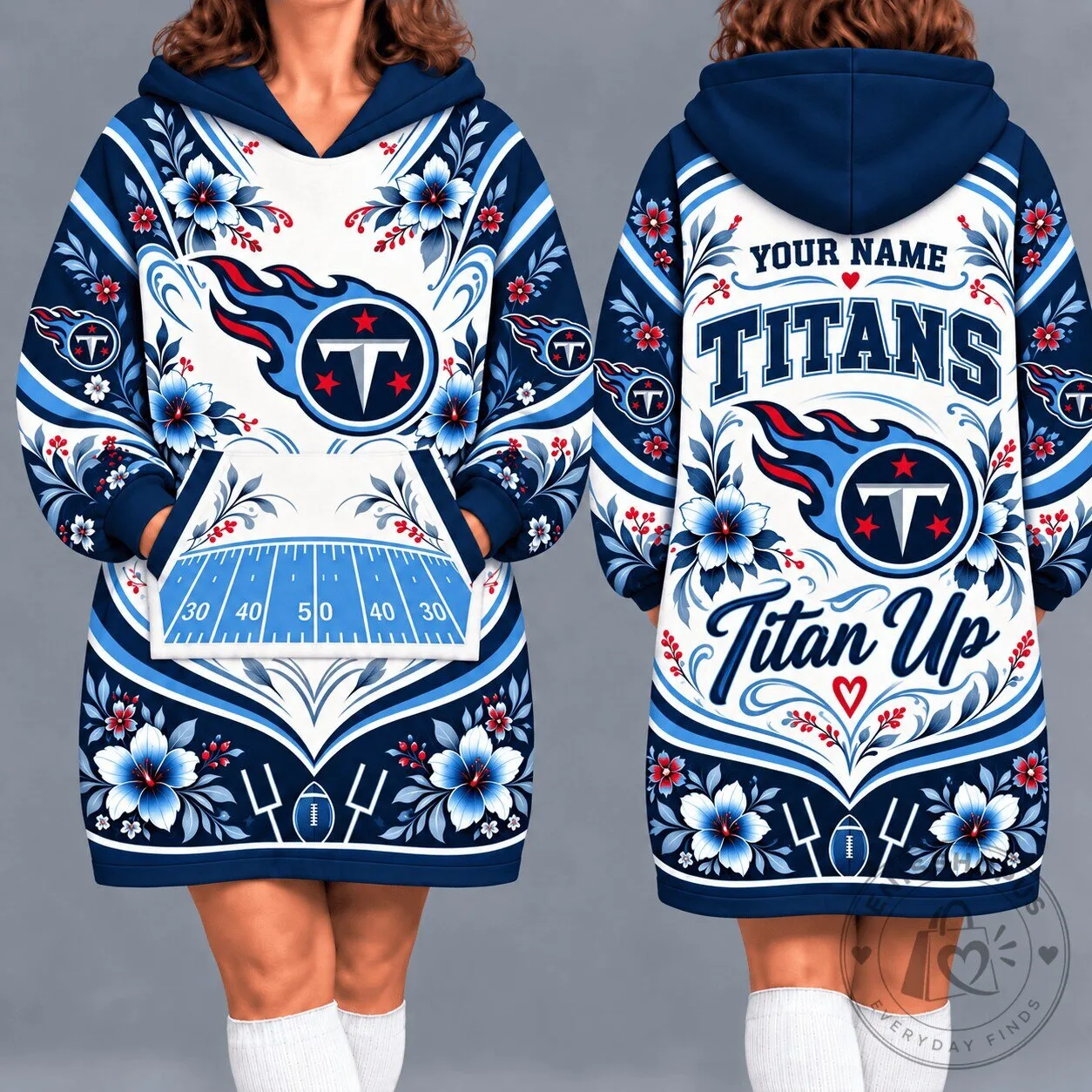 Tennessee Titans Floral Pattern Wearable Blanket Hoodie with